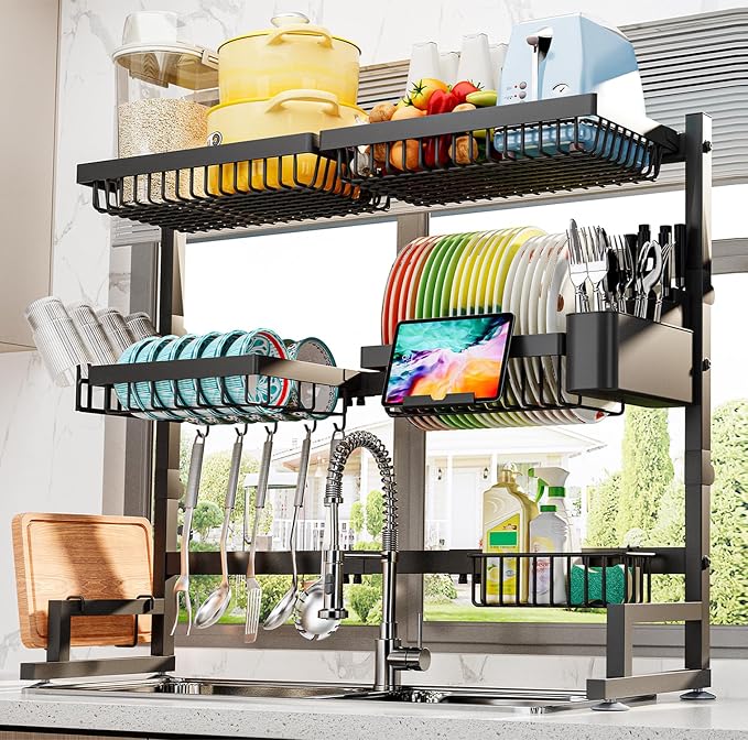 ADBIU Over The Sink Dish Drying Rack Snap-On Design 2 Tier Large Dish Rack) by ADBIU