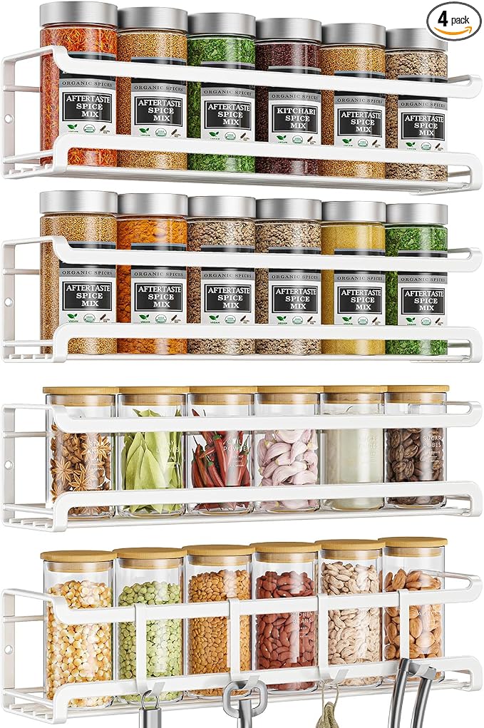 Bunoxea Spice Rack wall mounted 4 Pack, Space-Saving Spice Organizer by Bunoxea