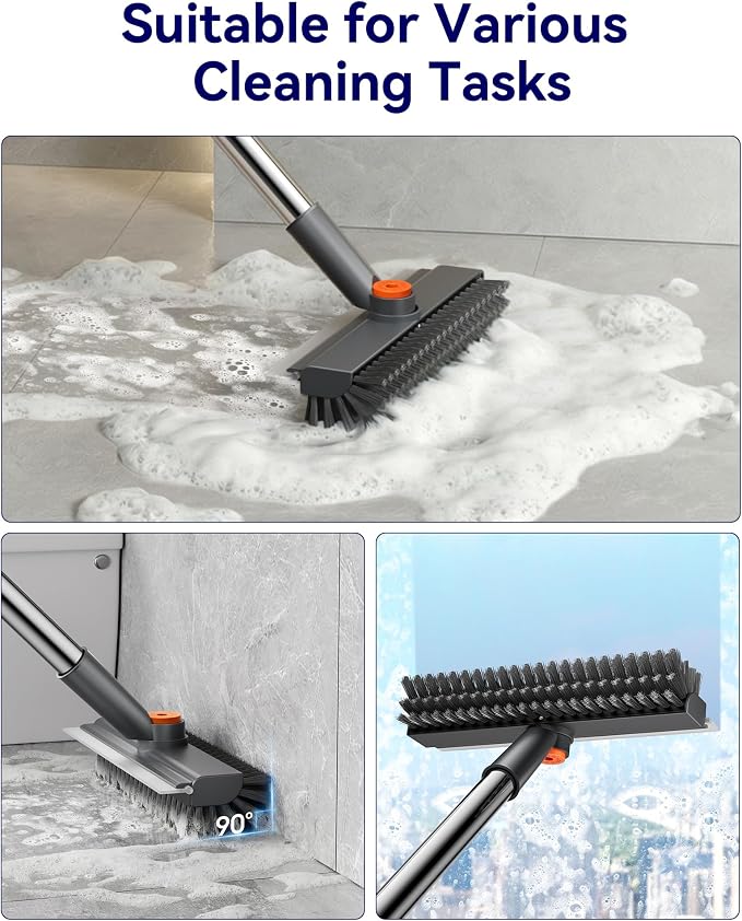 Small Floor Scrub Brush with Length Adjustable Long Handle, 3 in 1 Heavy-Duty - Image 3