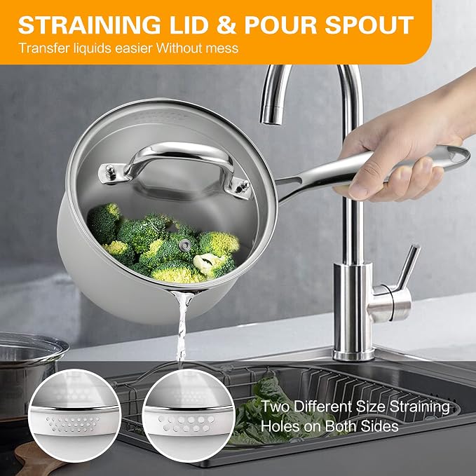 Stainless Steel Saucepan with Glass Lid, 2.0 Quart Multipurpose Sauce Pan - Image 6