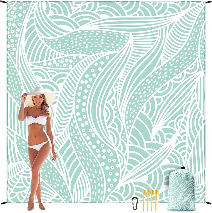 WIWIGO Beach Blanket Waterproof Sandproof Beach Mat 79" X 83"/10'x9'for 2-8 - Image 5