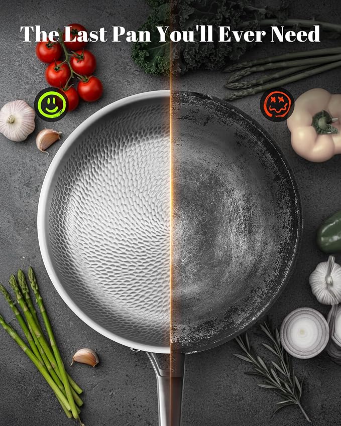 Titanium Pans set, 8+10+12Inch Pure Titanium Hammered Pro - Image 3