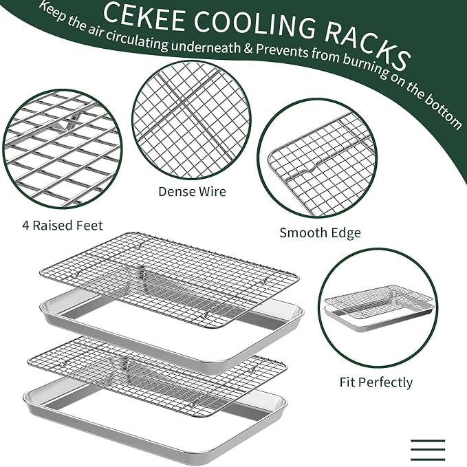 Small Baking Sheet with Rack Set, CEKEE Stainless Steel Small Baking Pan and - Image 4