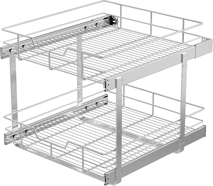 2 Tier Pull Out Cabinet Organizer 20" W X 22" D, Slide Out Drawers by STORKING