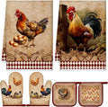 Leinuosen 6 Farm Rooster Farmhouse Kitchen Decor Dish Towels Oven Mitts and Pot by Leinuosen